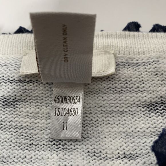 CHICO'S Women Cardigan Sz 1 Beaded Ruffle Blue/White Preppy Sweater pockets M - Picture 7 of 12